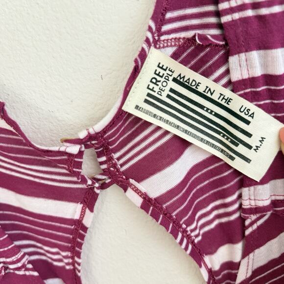 Free People Maxi Dress Medium Striped Pink Stetch Open Back Tiered Boho Festival - Picture 6 of 10